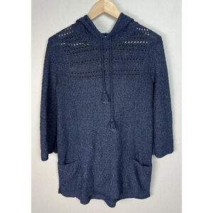 J. Jill Pure Navy Blue Knit Long Sleeve Hoodie With Tassels Size XS 114781 Women
